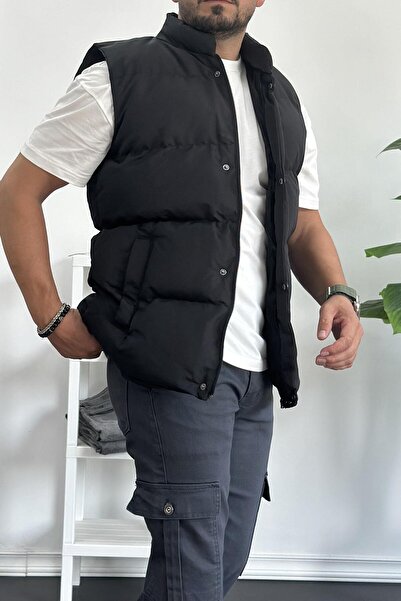 Edwox Men's Crozvise Slim Fit Puffer Vest Black Kf03