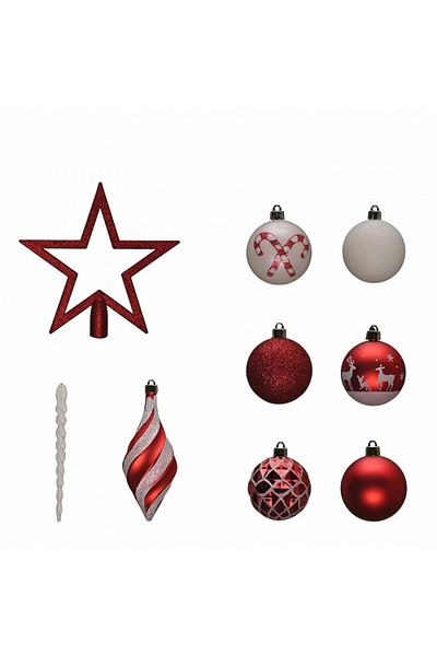 Karaca Startseite Weihnachtsspaß Rot Stern Kopf Baumschmuck Set, 19 Teilig, Kunststoff