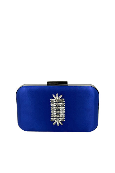 MidStore Cobalt Blue Colors Satin Silver Case Silver Stone Evening Dress Bag ...
