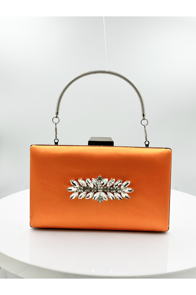 Generic Brand Orange Satin Evening Dress Bag Night Portfolio with Silver Case
