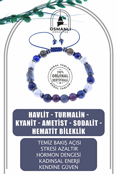 OSMANLI DOĞAL TAŞ Sertifikalı Doğal Taş Bileklik-havlit,turmalin,kyanit,ameti...