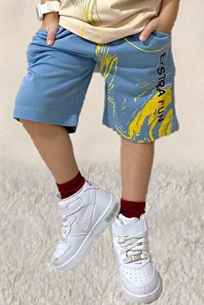 Riccotarz Boy's Extra Fun Text and Digital Printed T-Shirt Set with Blue Shorts