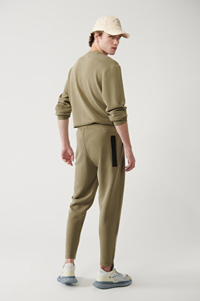 Avva Erkek Haki Beli Lastikli Bağcıklı Fermuar Paçalı Soft Touch Regular Fit Eşofman Altı A41Y3401