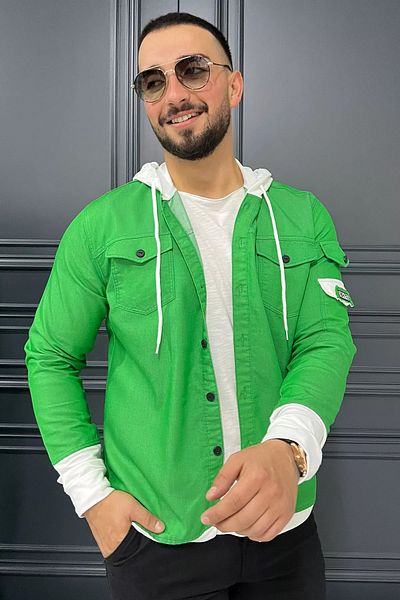 MİSHAR İTALİA Ανδρικό πουκάμισο με πράσινη κουκούλα
