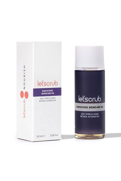 LET'SCRUB Bakuchiol Skin Care Oil with Natural Retinol - Anti Stretch Mark Special Formula (Shea-Bakuchiol-Almond-Baobab)