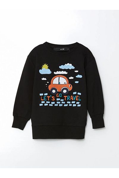 LC Waikiki Lcw Baby Black Crew Neck Printed Baby Boy Sweatshirt