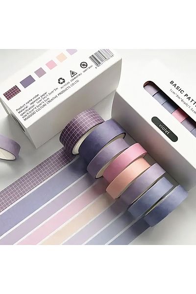 GUGUK Violet Themed 8-Color Washi Tape • Sticky Note (Ggk-Pc013)