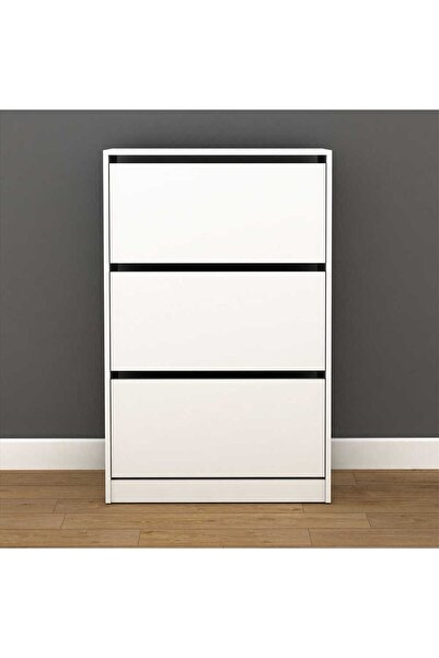 Adore Mobilya Flat Duo 3 Katlı Geniş Ayakkabılık Dolabı - Beyaz