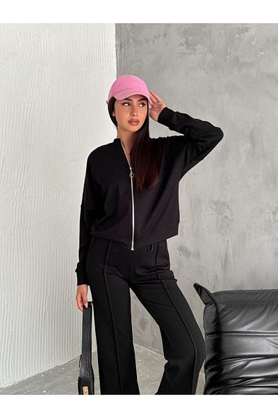 Pimody Black Modal Women's Tracksuit Set - Zippered