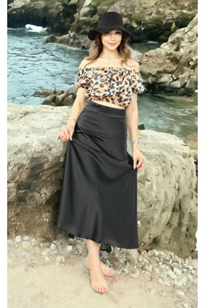 Midi Size Solid Color Yoryo Satin Skirt