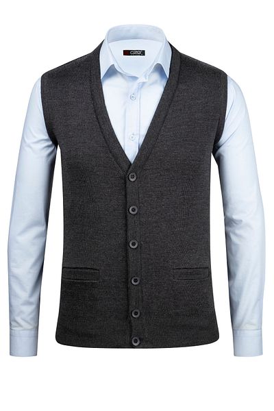 Çizgi Triko Men's V-Neck Stripe Knitwear Vest - Button and Print, Elastic Waist, Steel Knit - 4241L