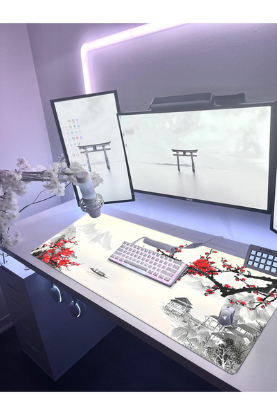 PORGE Gamer Mouse Pad 90x40 Xxl Mouse Pad Büyük Ofis Oyuncu Mousepad Japon Kiraz Çiçeği Mause Pad