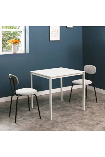 Adore Mobilya Retro Metal Ayaklı Mutfak Masası-Beyaz 75x75x75 cm