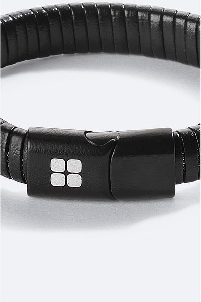 Avva Black Hematite Leather Men's Bracelet - A41Y9613