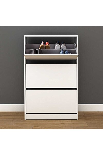 Adore Mobilya Flat Duo 3 Katlı Geniş Ayakkabılık Dolabı - Beyaz