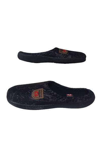 GEZER Men's Black-Grey Line Patterned Orthopedic Sole Daily Indoor Slippers Gezerr302-11