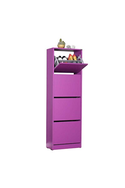 Adore Mobilya Flat Duo 4 Katlı Ayakkabılık-mor 51x157x26 Cm (gxyxd)