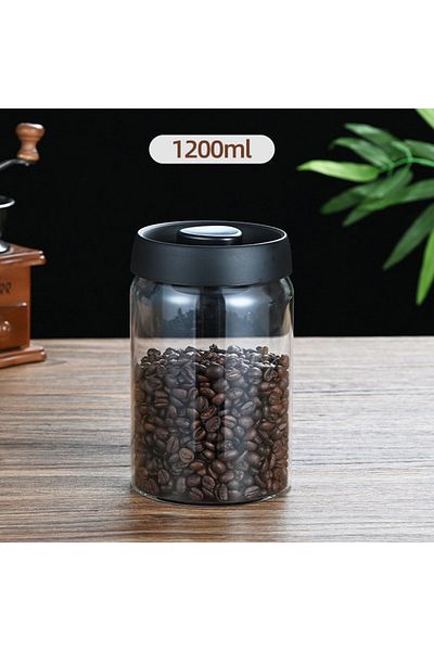 MIBRU Coffee beans glass container with air valve 1200ml black