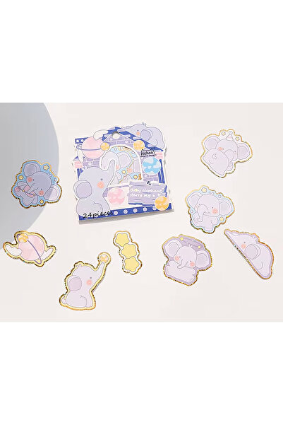 GUGUK Sevimli Fil Temalı 24 Adet Sticker Seti • Bullet Journal (GGK-ZT003)