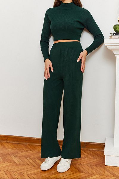 Bianco Lucci Women's Crop Corded Toe Detailed Knitwear Top and Bottom Set 85001045