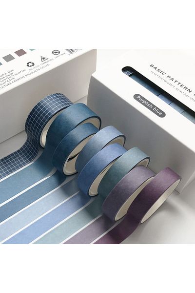 GUGUK Purplish Blue Themed 7-Color Washi Tape • Sticky Note (Ggk-Pc023)