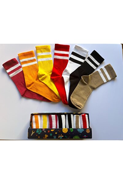 SocksandMore Șosete cu dungi Socket College, cutie de 7 șosete unisex cu dung...