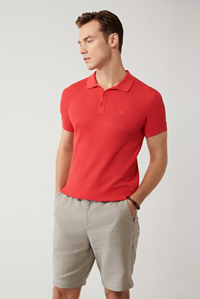 Avva Herren-T-Shirt Mercan Soft Touch mit 3 Knöpfen, strukturiertem Rippstrick und Polokragen, Regular Fit, B005009