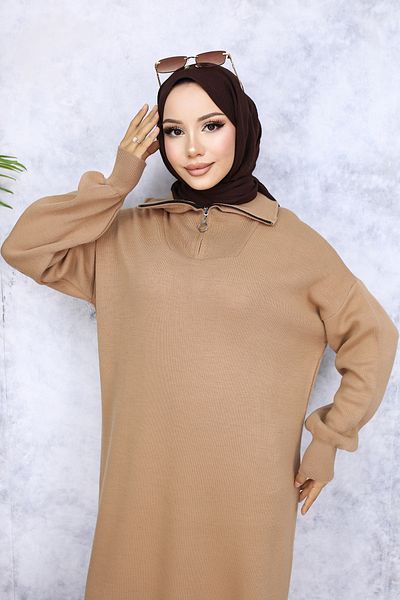benguen 2441 Model Mink Knitwear Φόρεμα - Φερμουάρ στο γιακά