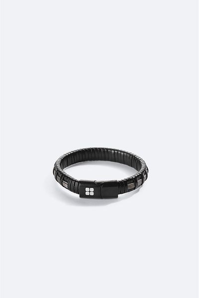Avva Black Hematite Leather Men's Bracelet - A41Y9613