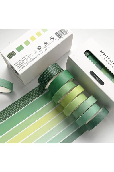 GUGUK Green Themed 7-Color Forest Washi Tape - Sticky Note (Ggk-Pc021)