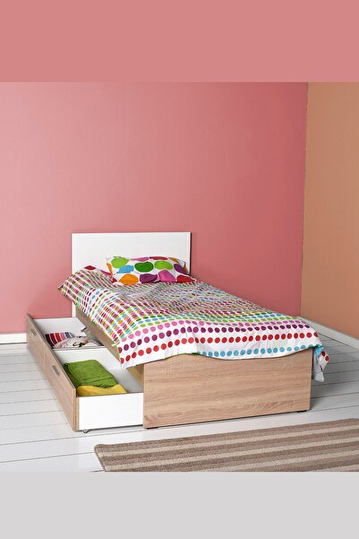 Adore Mobilya Plus Çekmeceli Tek Kişilik Karyola KRY-792-SD-2 Sonoma-Diamond Beyaz