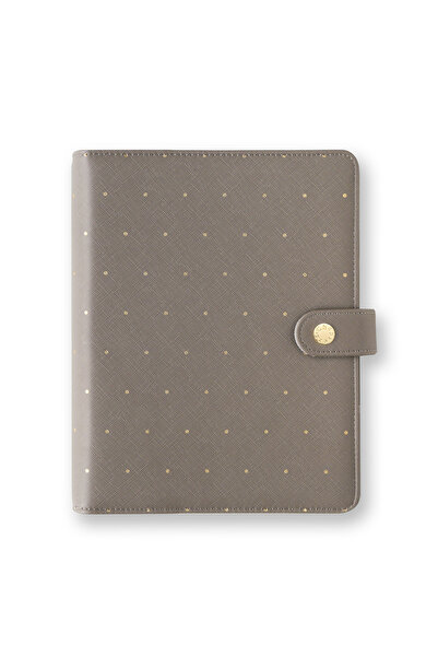 Chapters Moon Polka Gri Deri Kapak Spiralli A5 Haftalık Planlayıcı