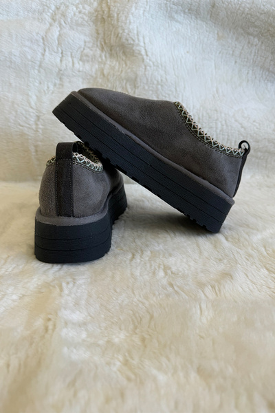 M Miel Papuci de casă pentru femei, piele de căprioară, lână, cu dungi