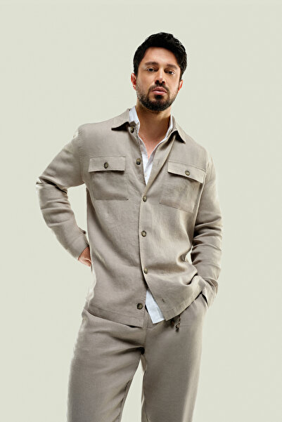 Avva Erkek Gri Klasik Yaka %100 Keten Comfort Fit Gömlek A41Y2087