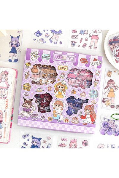 GUGUK Purple Temalı 100 Yaprak 4 Bölmeli Sticker Seti • Bullet Journal (GGK-D...