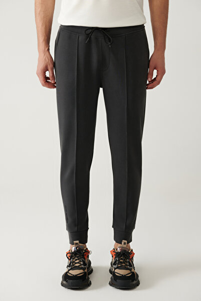 Avva Men's Anthracite Waist Lace-Up Elastic Soft Touch Regular Fit Sweatpants A41Y3400