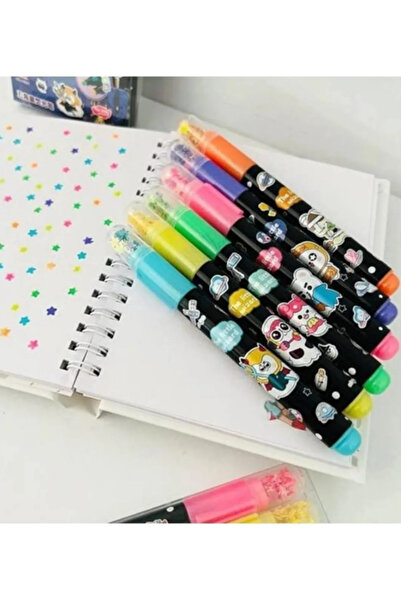 ALLStore 6'LI YILDIZ  DESENLİ MÜHÜRÜ PULLU KAPAKLI  KALEM SETİ SİYAH GÖVDELİ