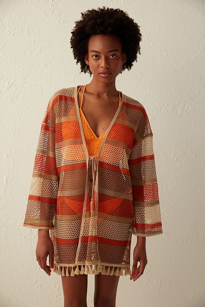 Penti Tino Kaftan with Multicolored Embroidery and Tassel Detail