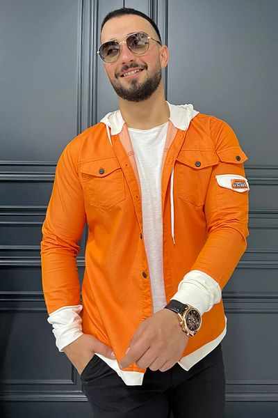 MİSHAR İTALİA Cămașă pentru bărbați cu glugă portocalie cu garnitură de culoare