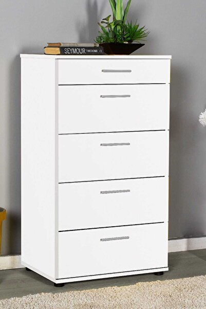 Adore Mobilya Trendline 5 Çekmeceli Şifonyer - Mat Beyaz 60x108x44 Cm (GXYXD)