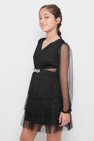 SUBU TASARIM Βραδινό φόρεμα για κορίτσια Φόρεμα αποφοίτησης από τούλι πέτρα αξεσουάρ Λεπτομέρεια TBS0358