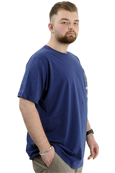ModeXL Чоловіча футболка Indigo - Велосипедна горловина, великий розмір, з принтом - JUST ON TIME U24042