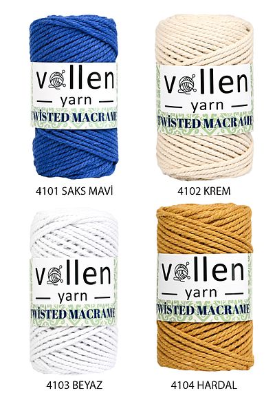 vollen yarn Premium 3 Twist Makrame, Βαμβακερό σχοινί, Three Twist Hobby Twine 250 Gr