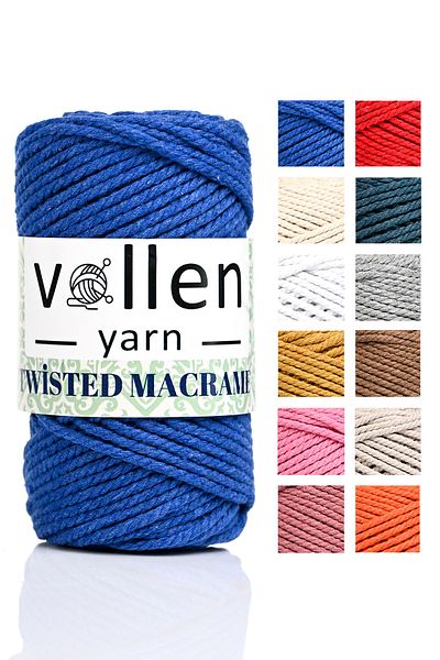 vollen yarn Premium 3 Twist, Σαρωμένο Μακραμέ, Βαμβακερό Μακραμέ, Σχοινί Σχοινί, Τρία Περιστροφές, Σχοινί Χόμπι, 250 Γρ., Saks Blue