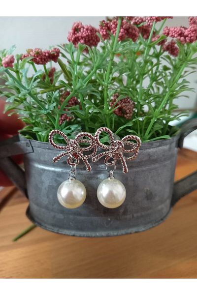 mos&more Pearls Dangle Bow Women's Earrings