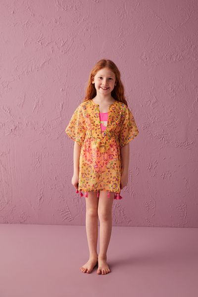 Penti Girl's Orange Unicorn Patterned Basic Printed Kaftan