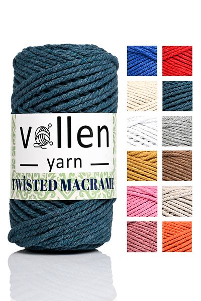vollen yarn Premium 3 Twist, Searched Macrame, Cotton Macrame, Rope Rope, Three Twist, Hobby Rope, 250 Gr, Petrol Blue