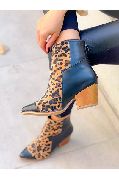 irmona CIZME BERO PIELE NEGRA CU DETALIU LEOPARD