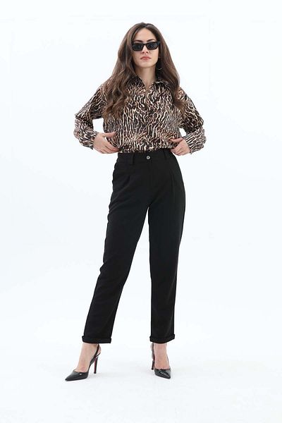 VAPUR TEKSTİL Carrot Trousers with Elastic Waist Pockets - Black