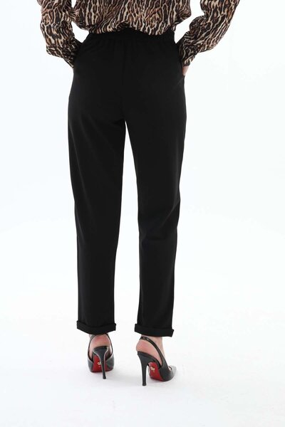 VAPUR TEKSTİL Carrot Trousers with Elastic Waist Pockets - Black